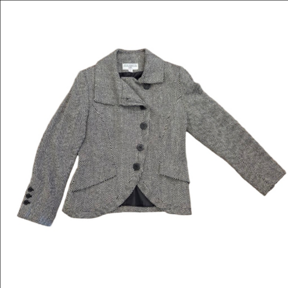 Sharagano Black & White Herringbone Blazer Jacket Size 8 - Picture 2 of 6